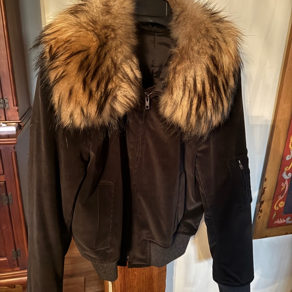 THEORY Black Jacket with Faux Fur Collar